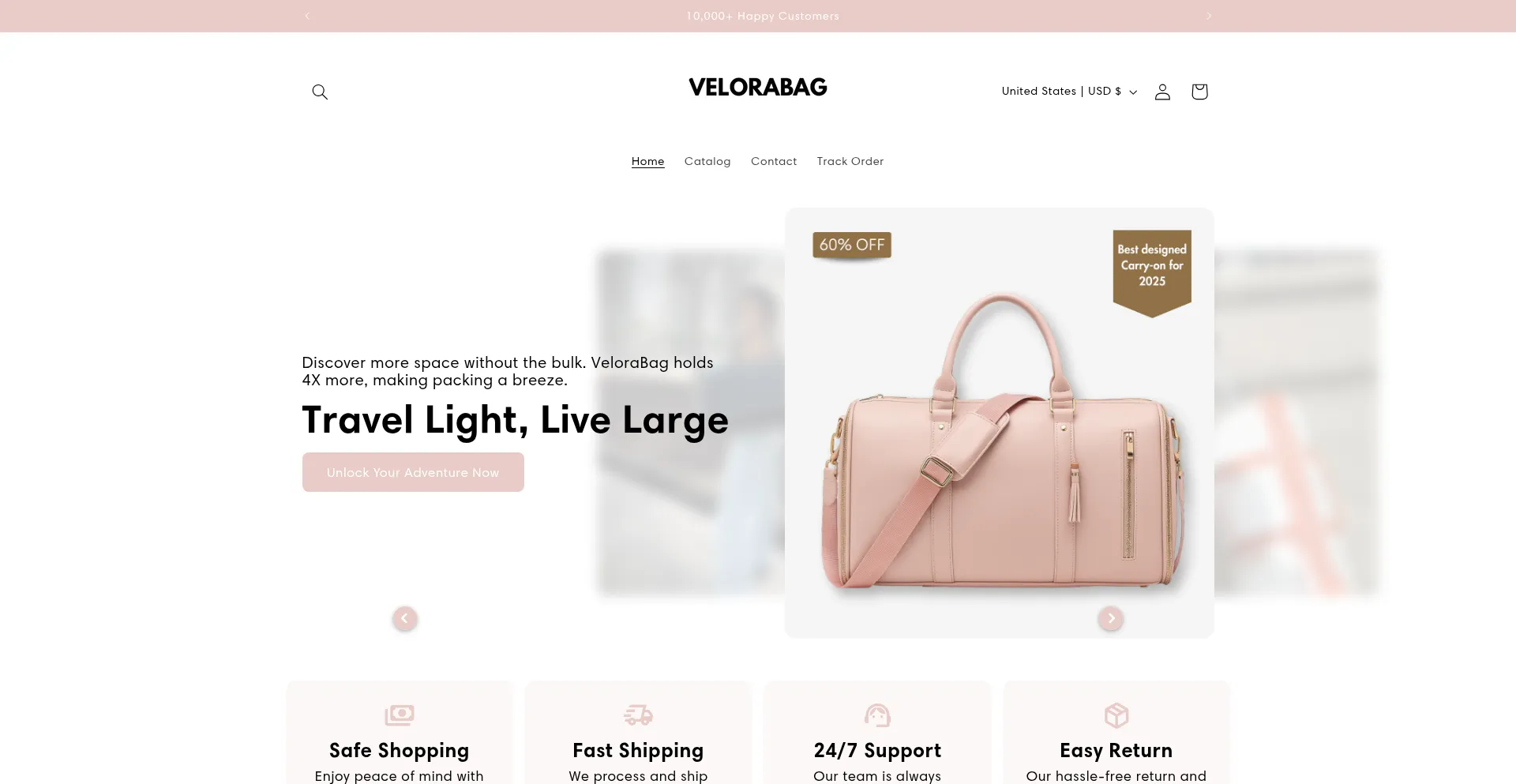 Website screenshot of Myvelorabag.com