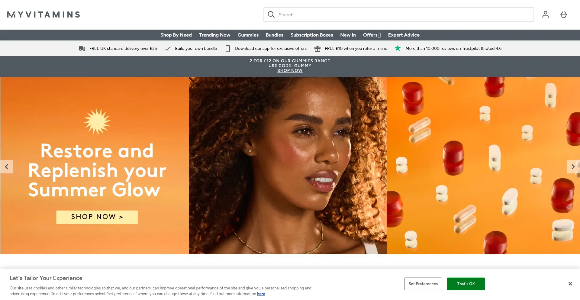 Website screenshot of Myvitamins.com