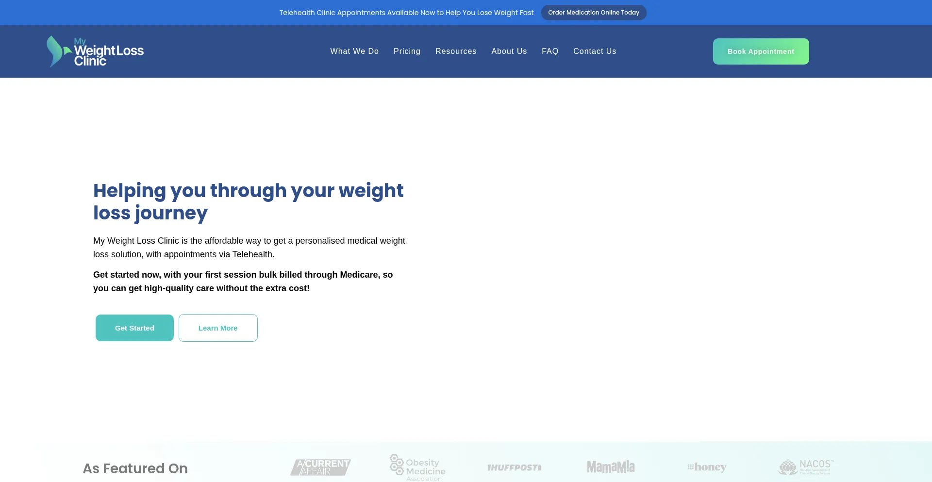 Website screenshot of Myweightlossclinic.com.au