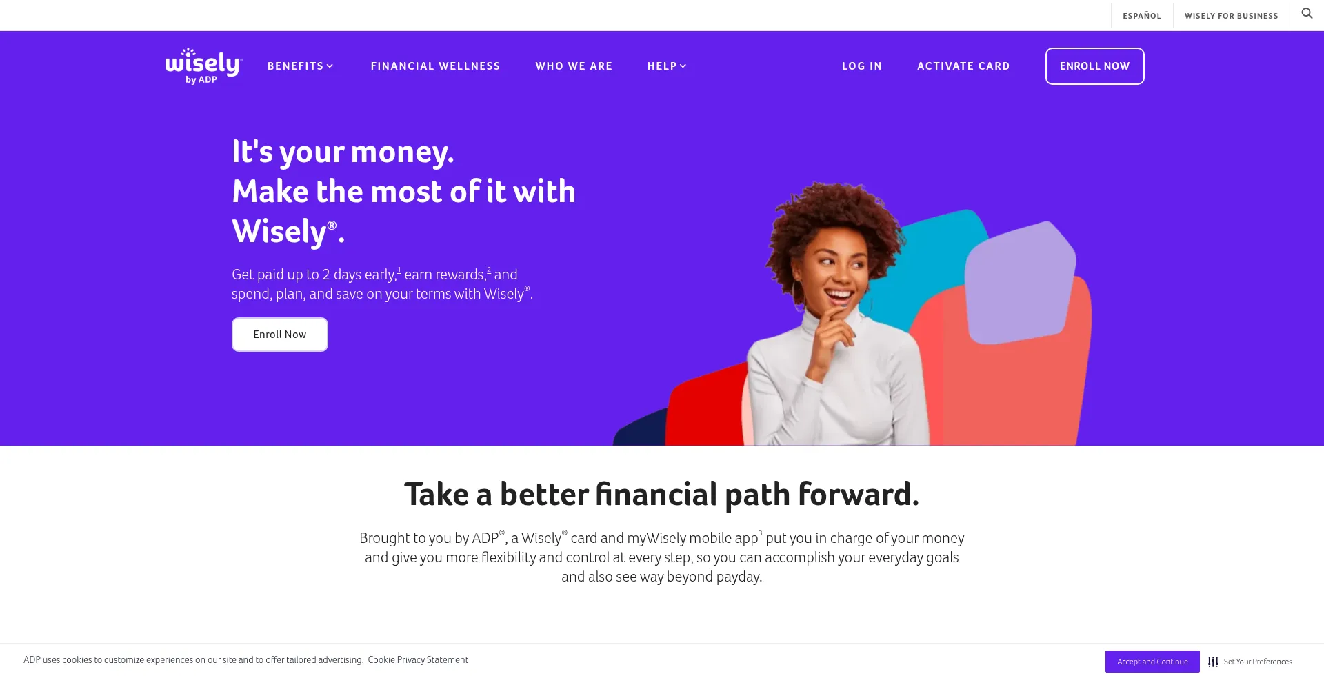 Website screenshot of Mywisely.com