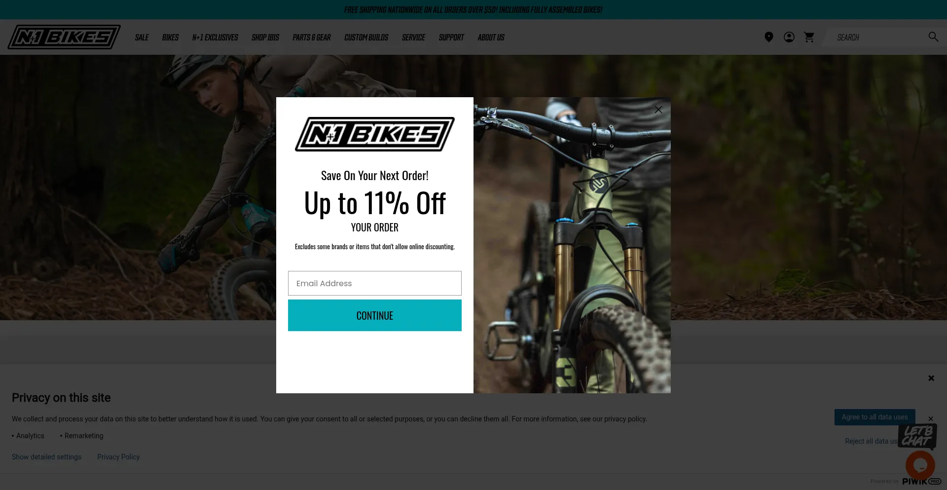 Website screenshot of N1bikes.com