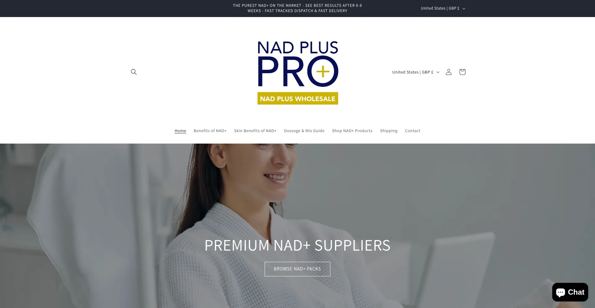 Website screenshot of Nadpluswholesale.com