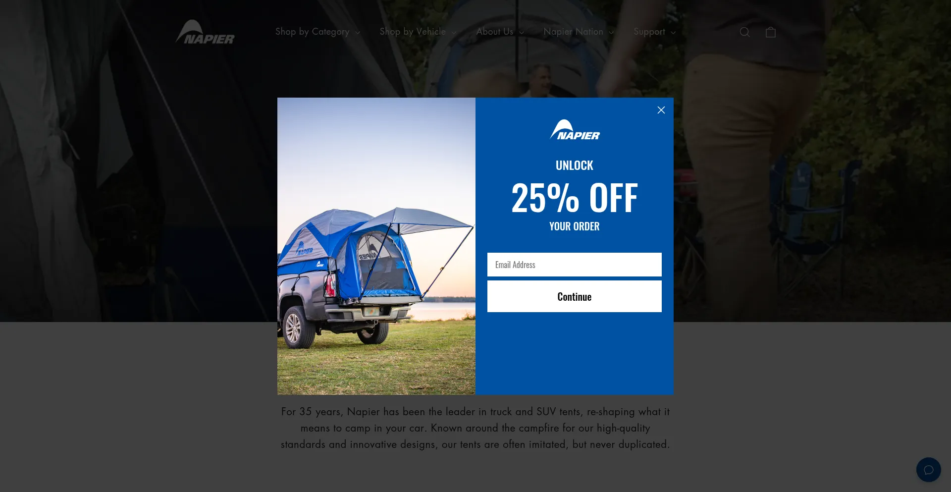 Website screenshot of Napieroutdoors.com