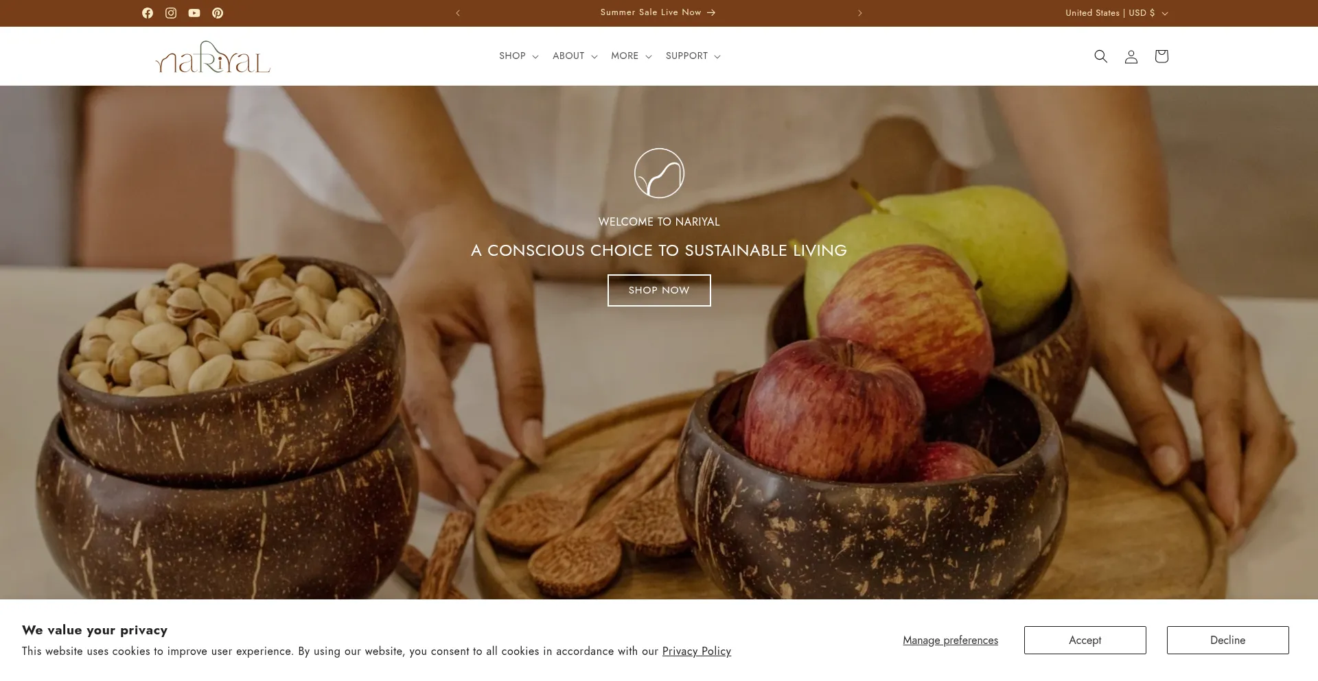 Website screenshot of Nariyal.co
