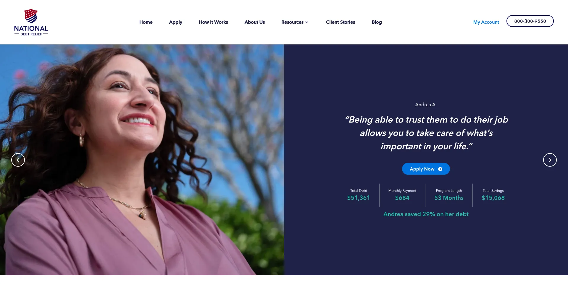 Website screenshot of Nationaldebtrelief.com