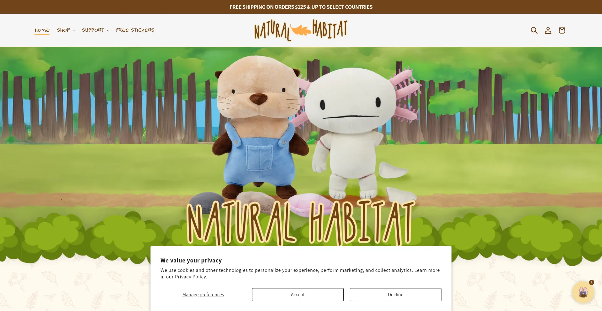 Website screenshot of Naturalhabitatshorts.store