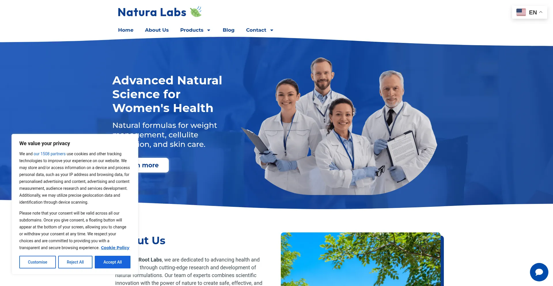 Website screenshot of Naturarootlabs.com