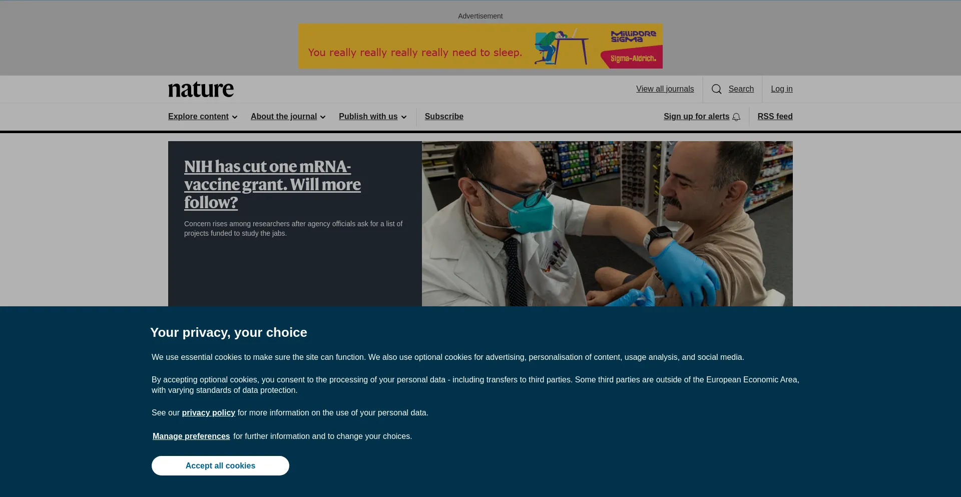 Website screenshot of Nature.com