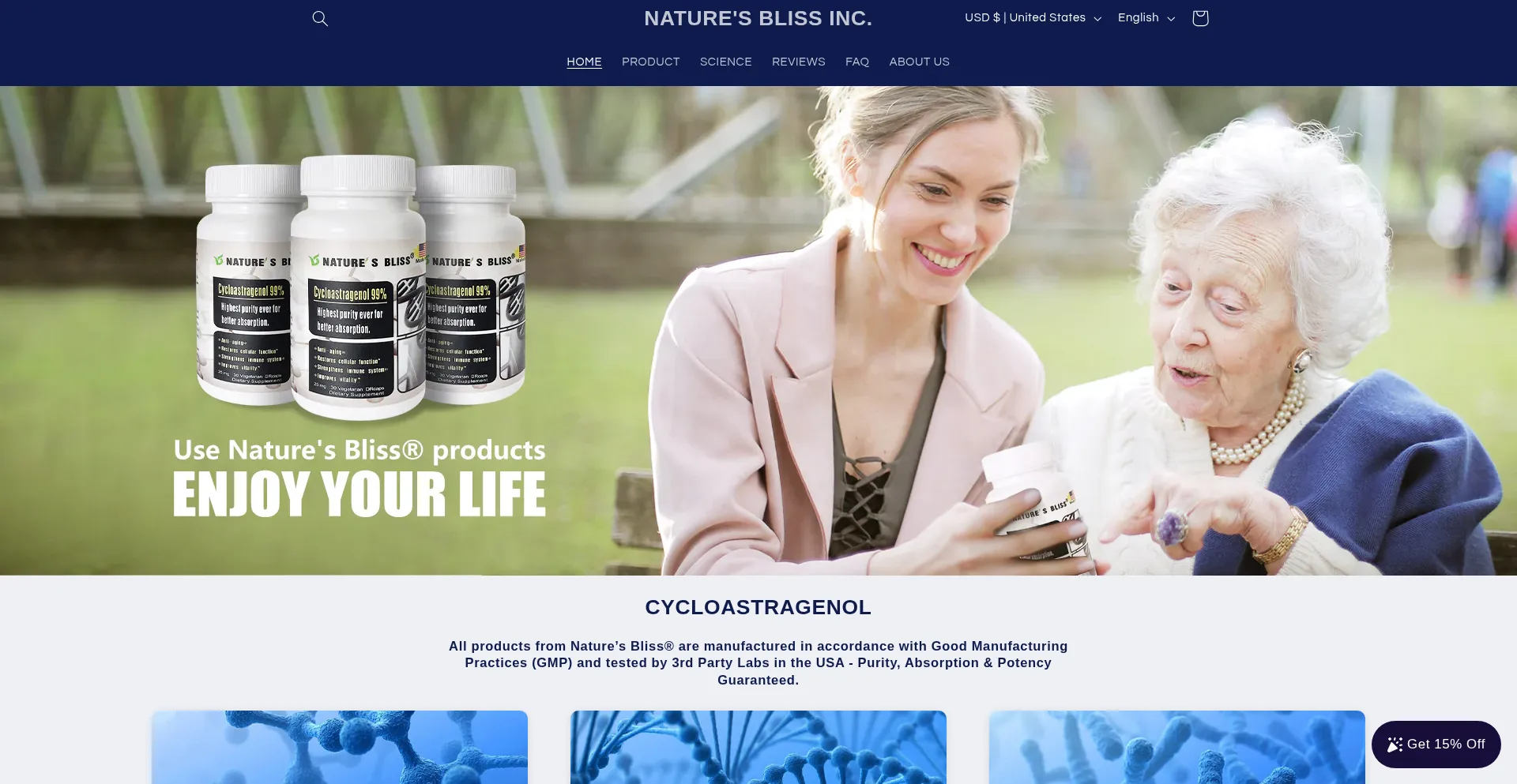 Website screenshot of Naturesbliss.com