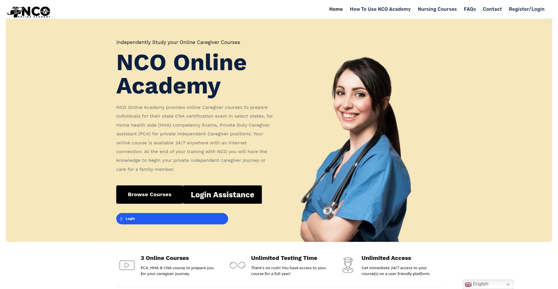Website screenshot of Ncoonlineacademy.com