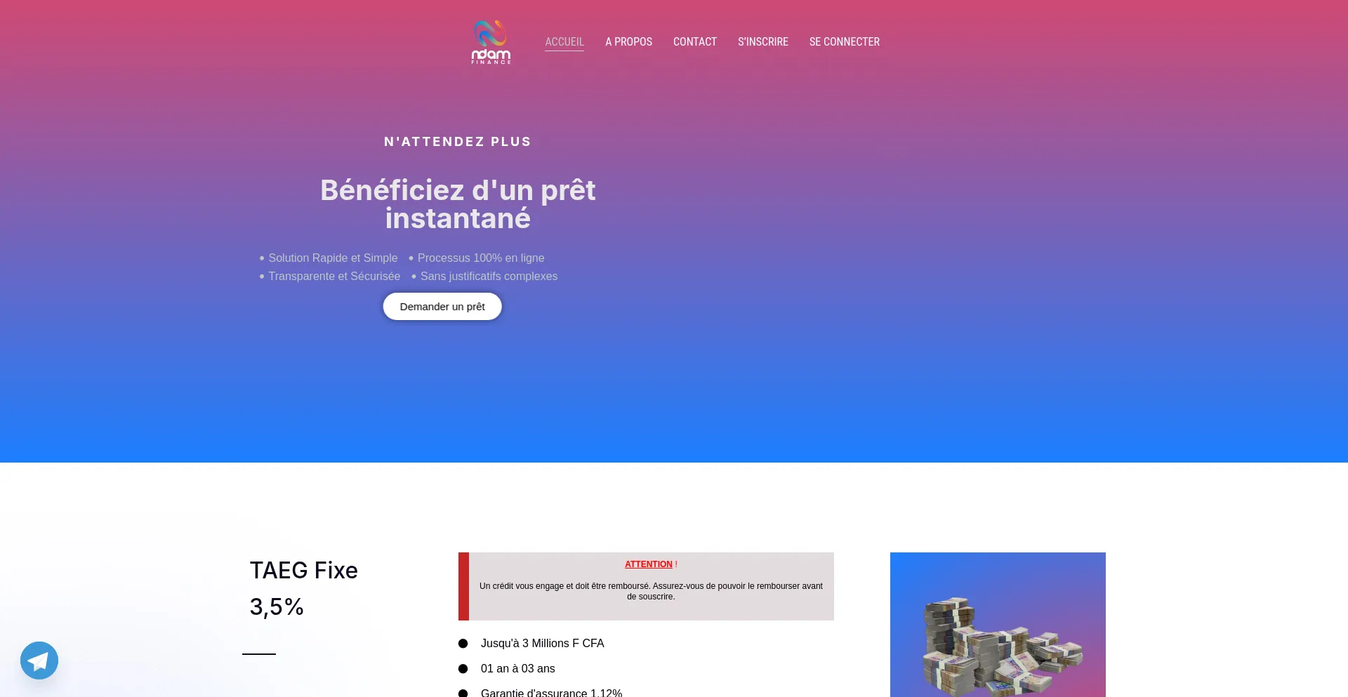 Website screenshot of Ndam-finance.site