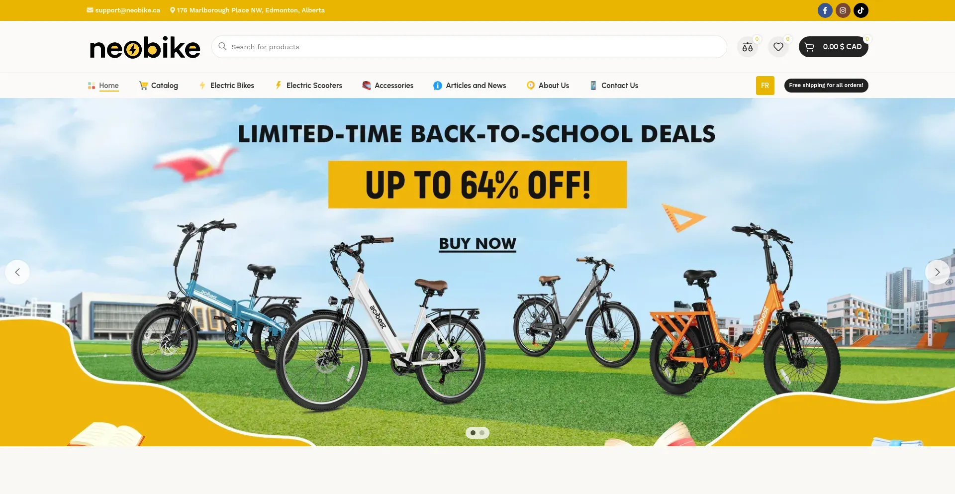 Website screenshot of Neobike.ca