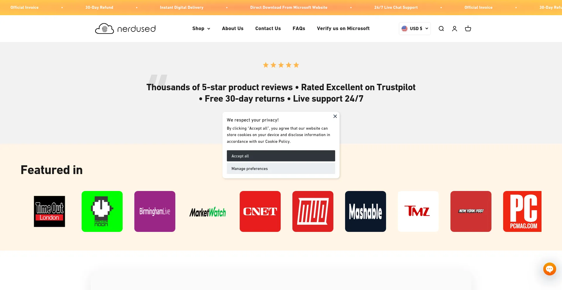 Website screenshot of Nerdused.com
