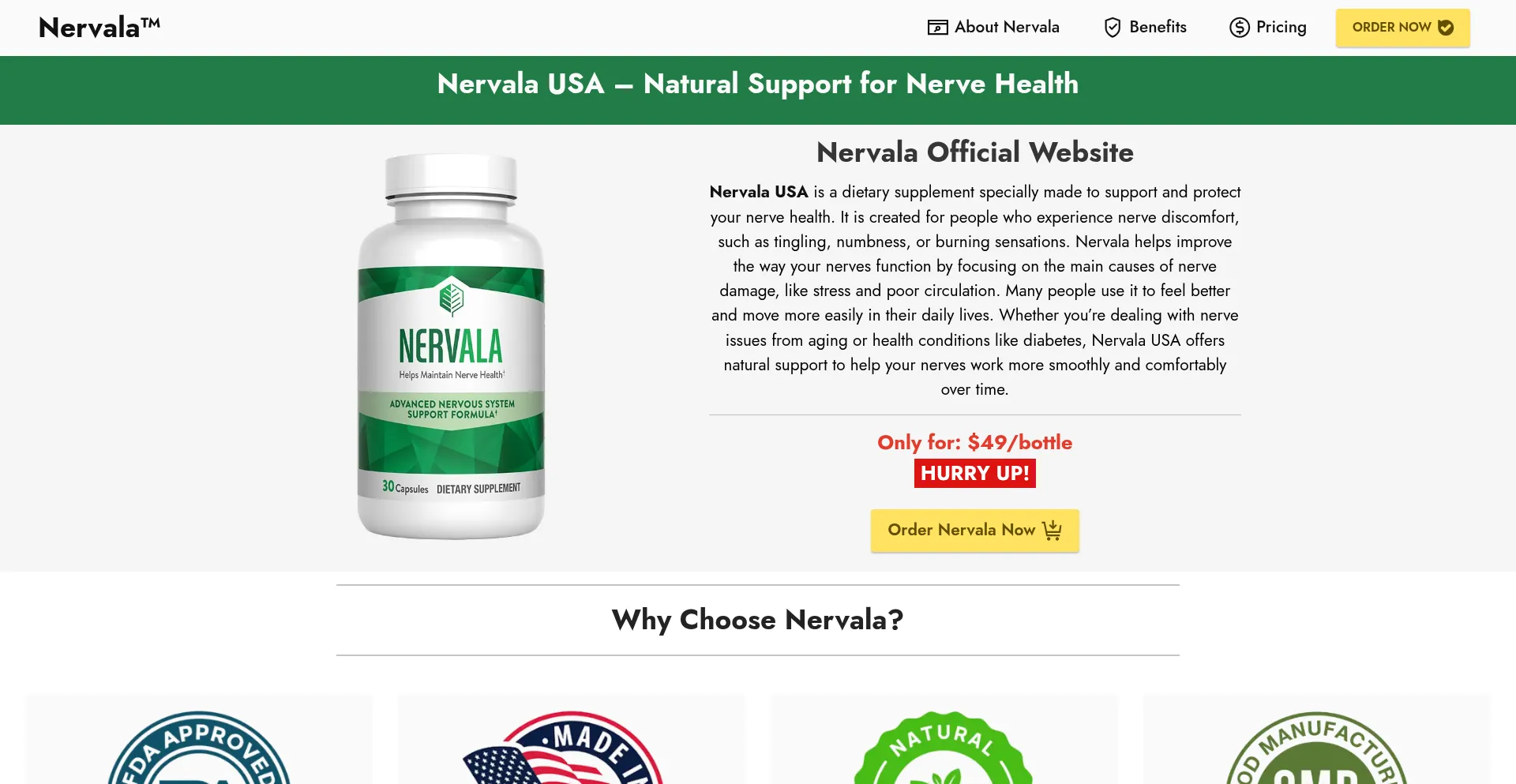 Website screenshot of Nervala-us.us