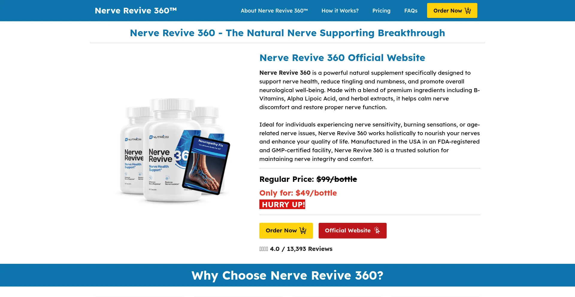 Website screenshot of Nerverevive360-us.us