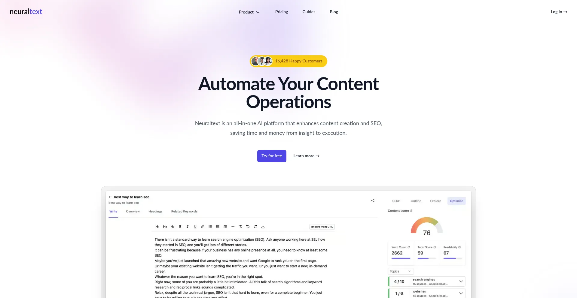 Website screenshot of Neuraltext.com