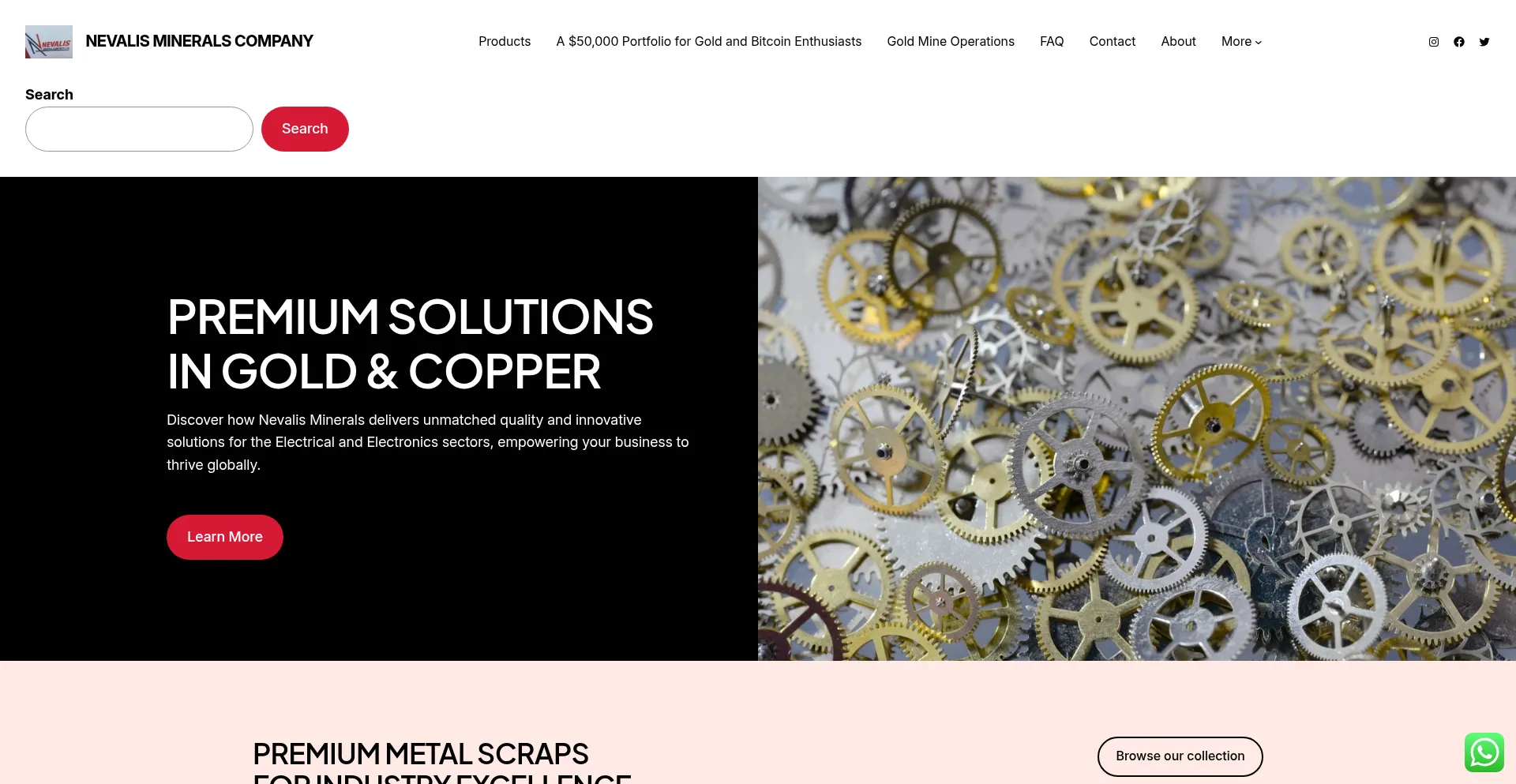 Website screenshot of Nevalisminerals.com
