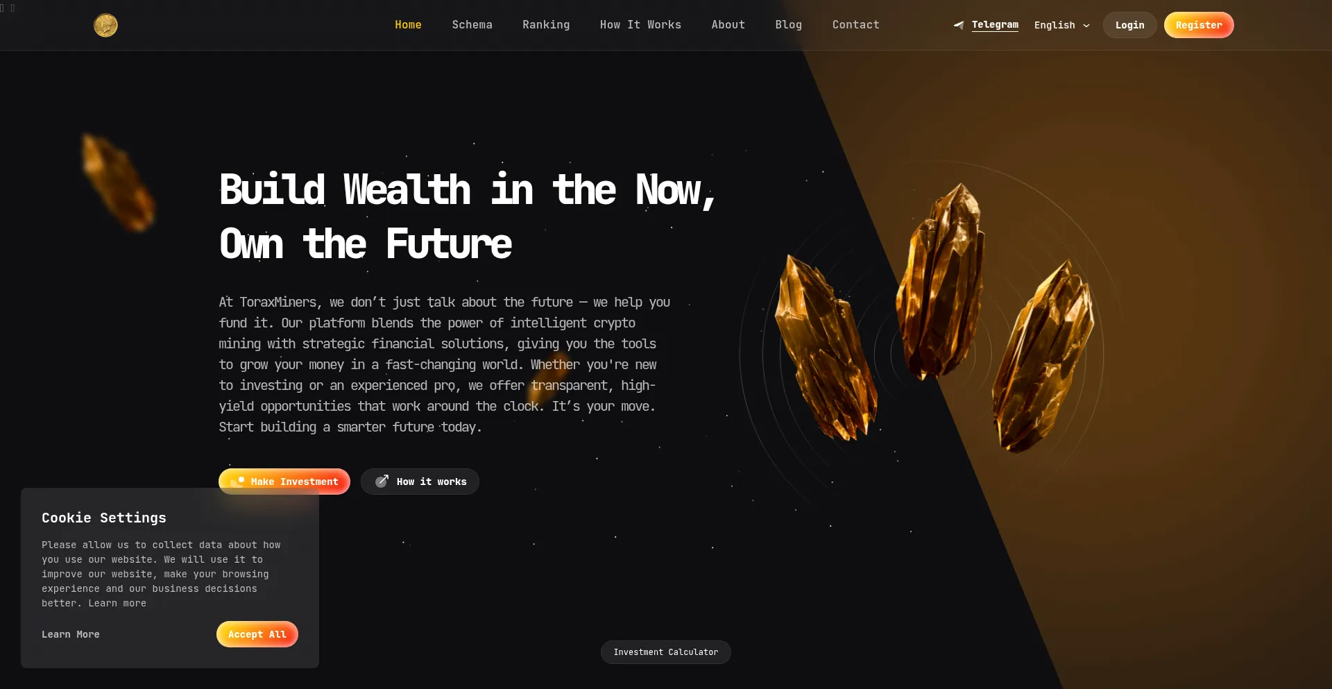 Website screenshot of New.toraxminers.com