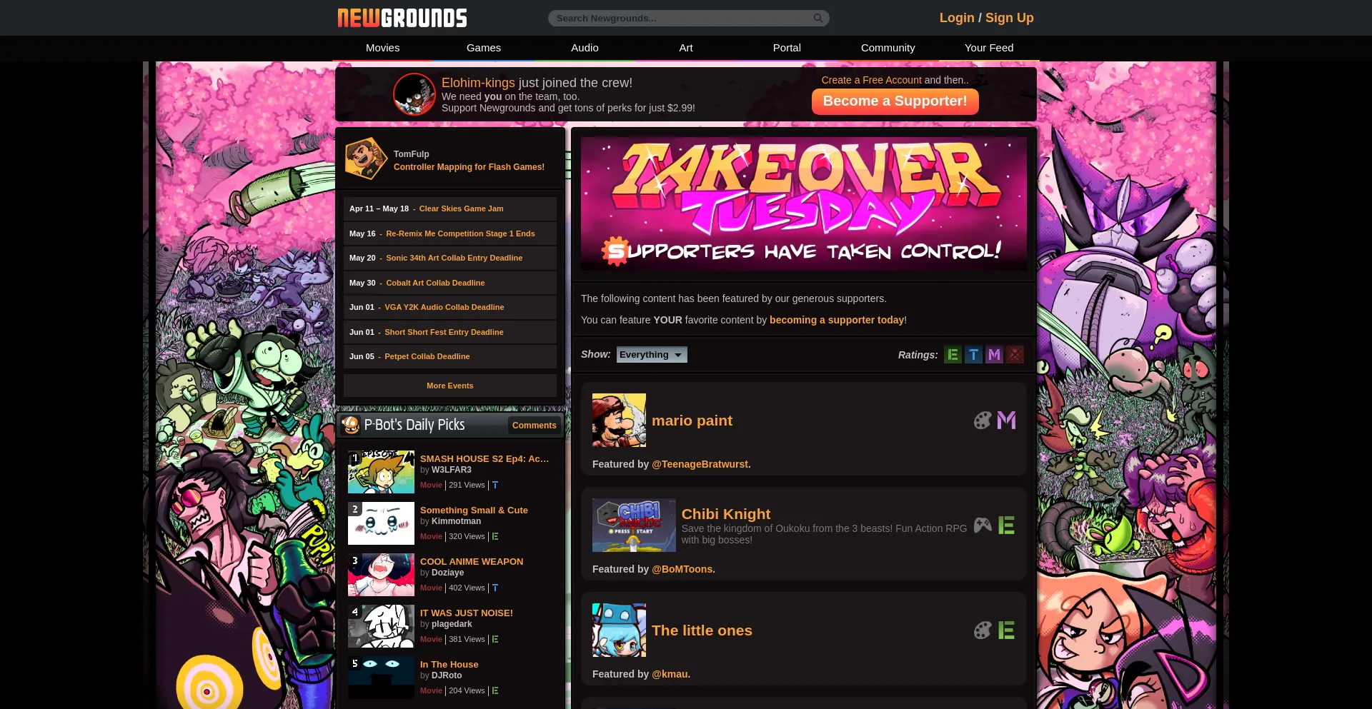 Website screenshot of Newgrounds.com