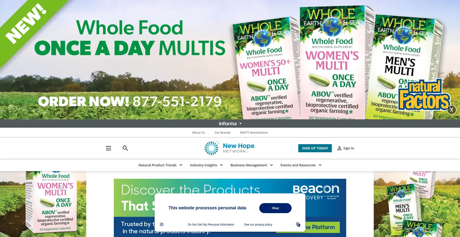 Website screenshot of Newhope.com