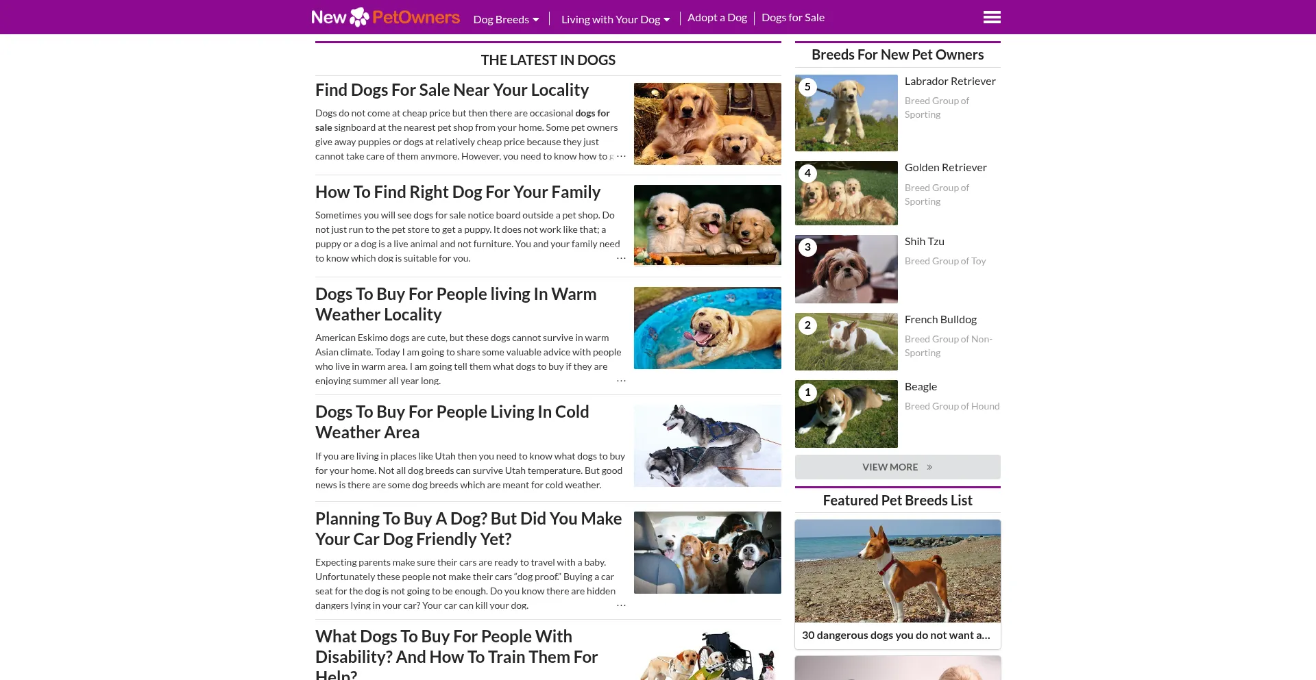 Website screenshot of Newpetowners.com
