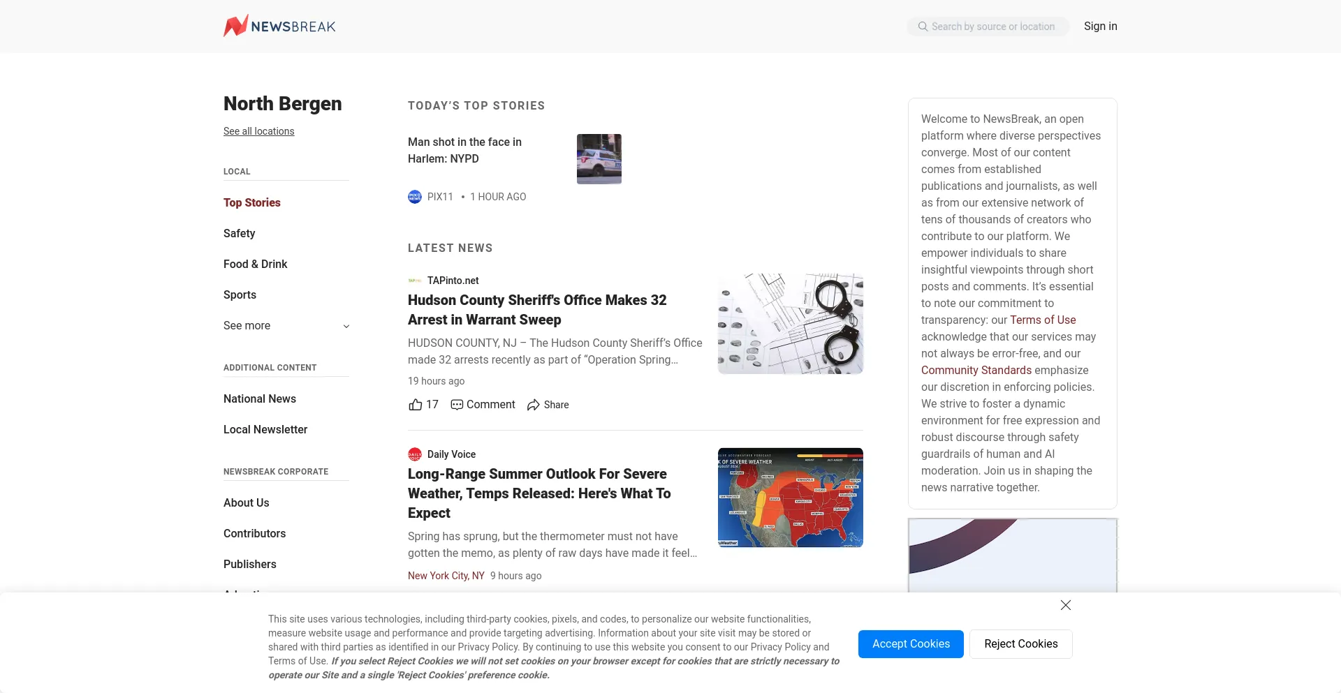 Website screenshot of Newsbreak.com