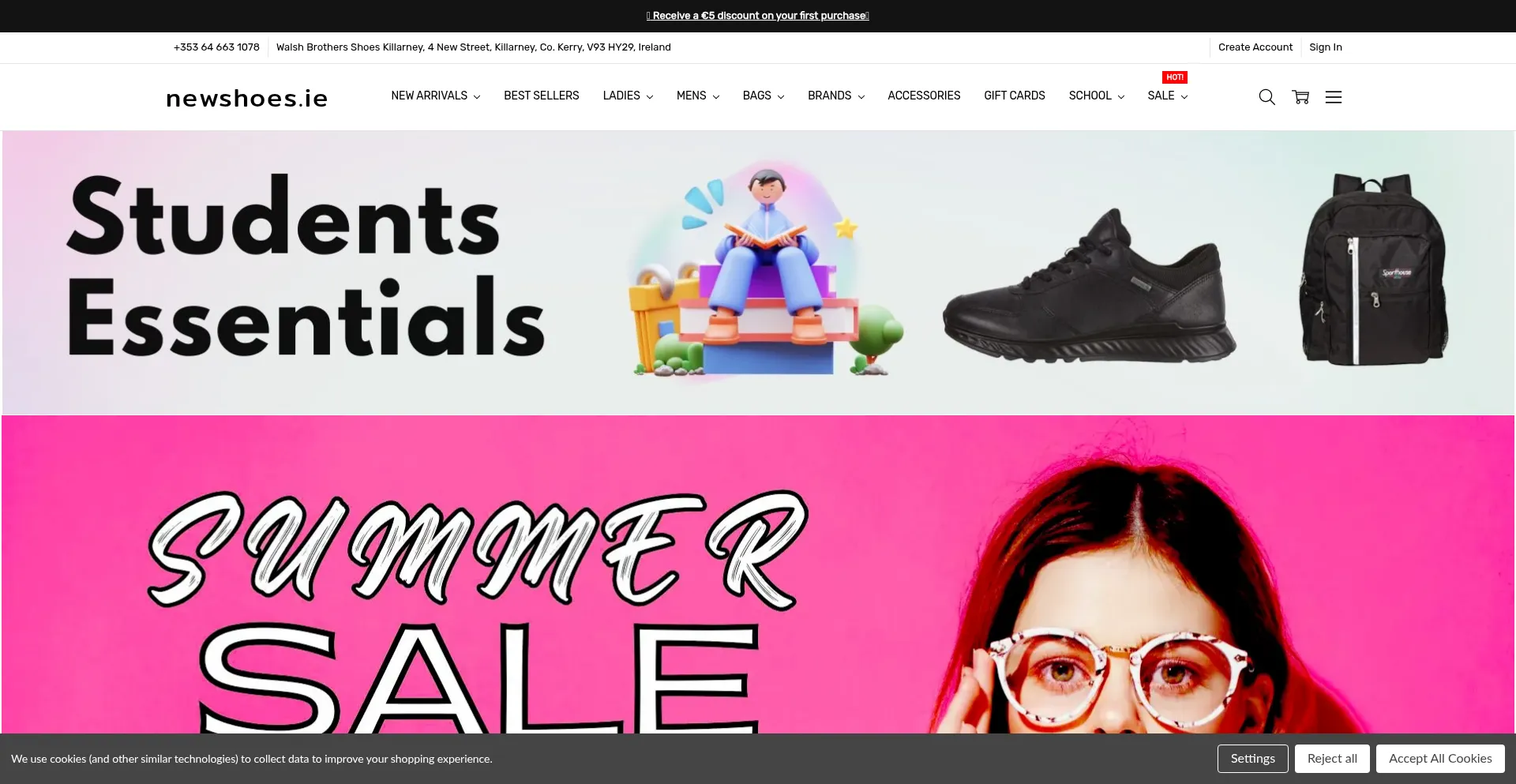 Website screenshot of Newshoes.ie