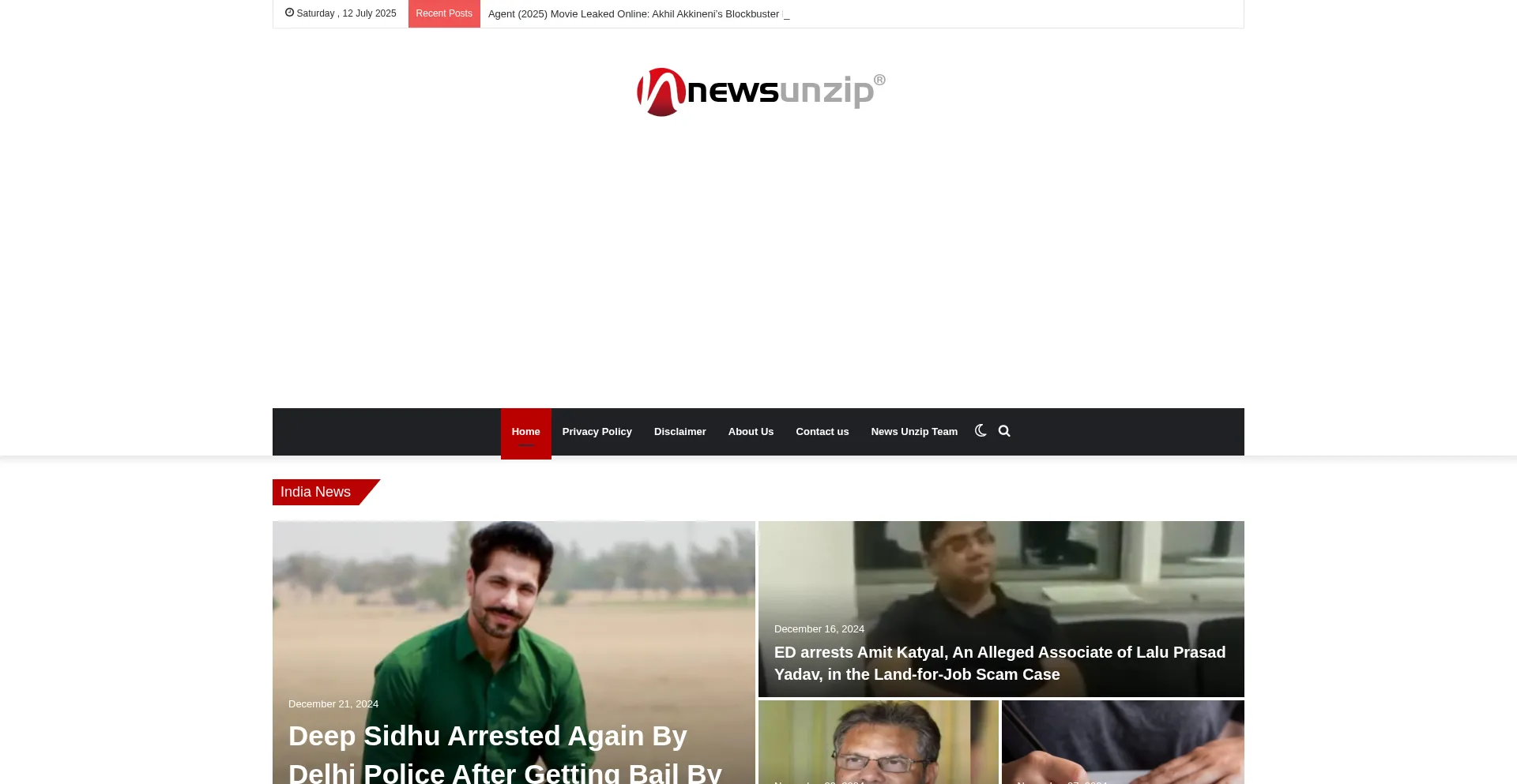 Website screenshot of Newsunzip.com