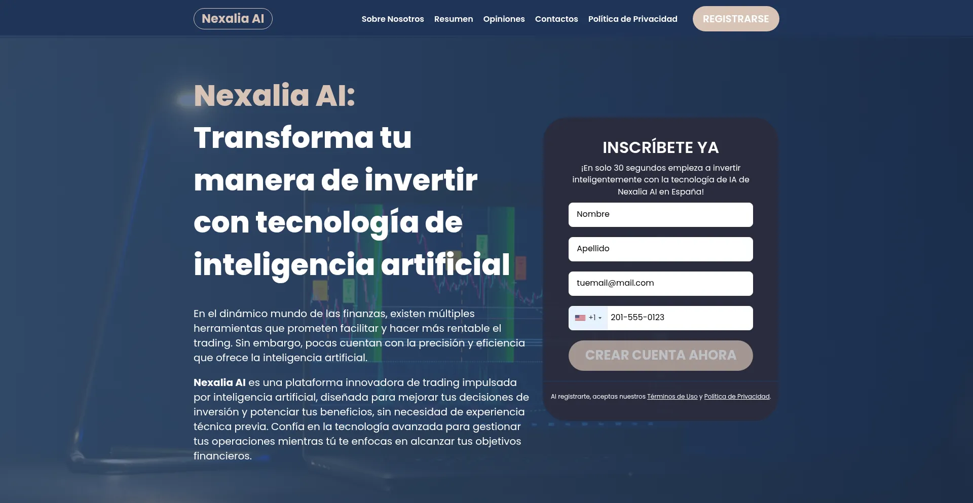 Website screenshot of Nexalia-ai.net
