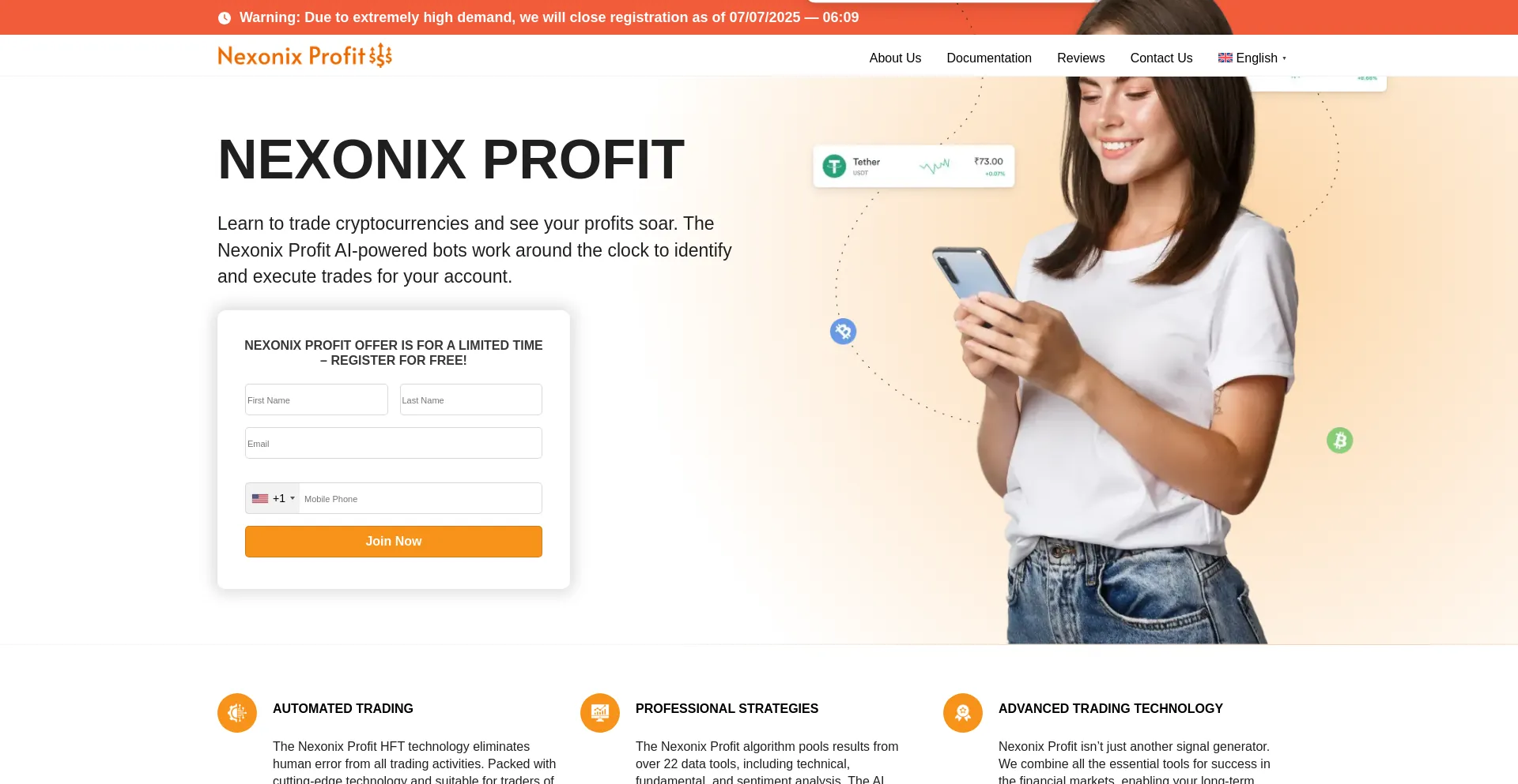 Website screenshot of Nexonixprofit.com