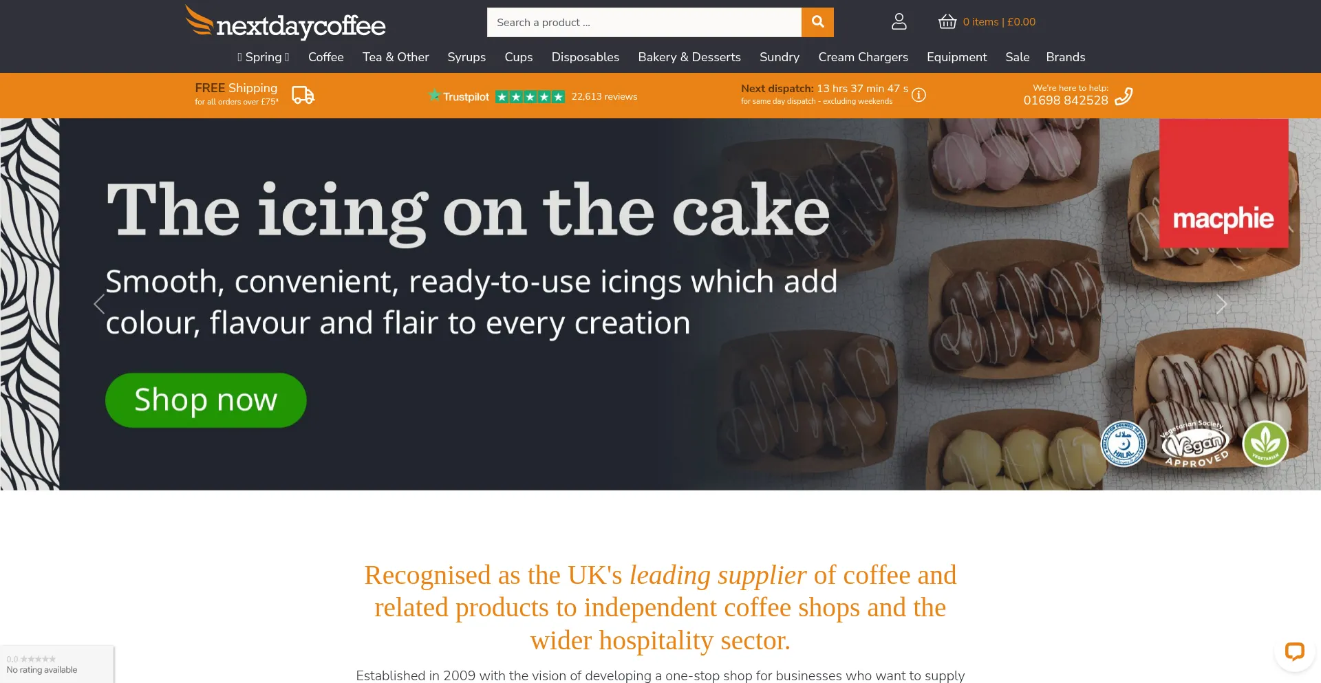 Website screenshot of Nextdaycoffee.co.uk