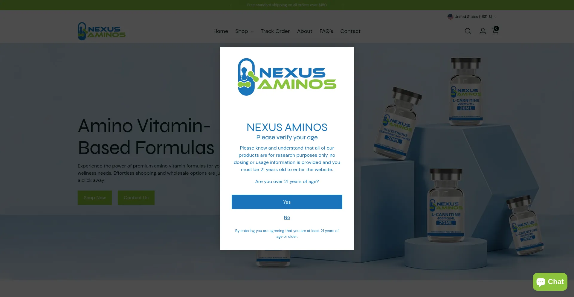 Website screenshot of Nexusaminos.com