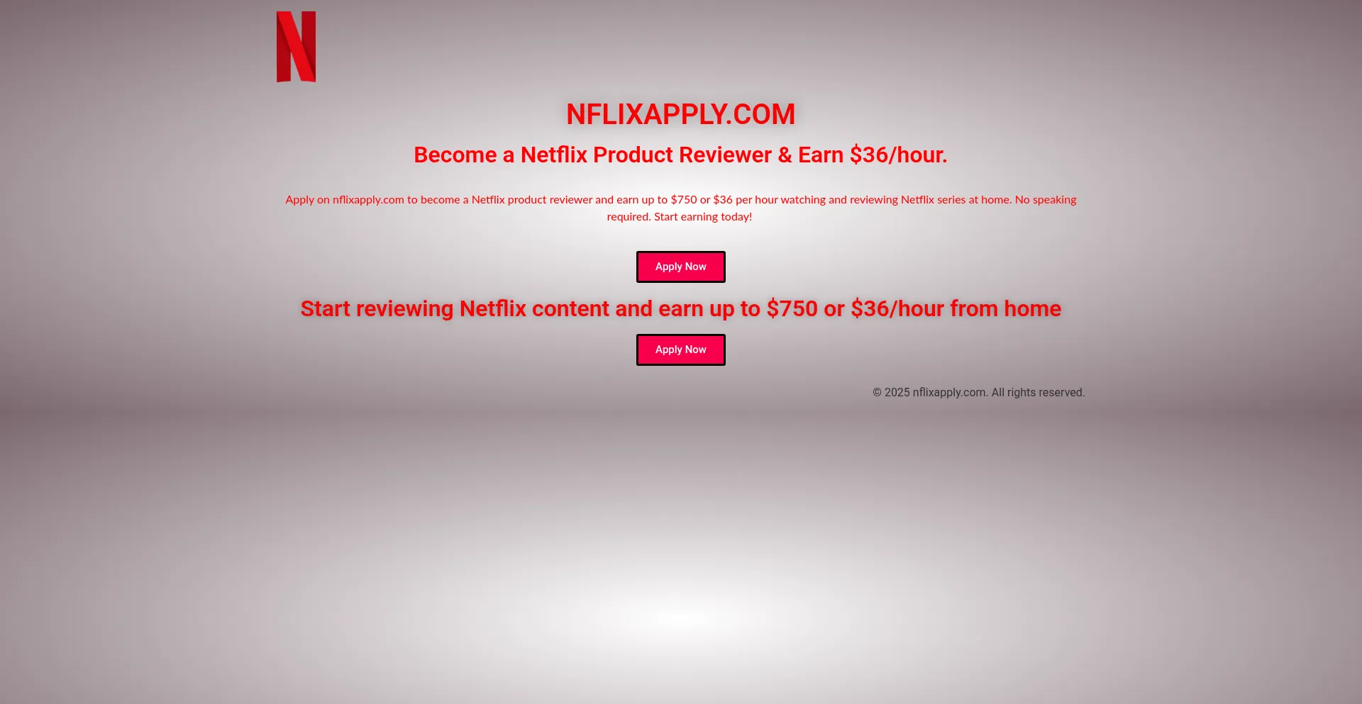 Website screenshot of Nflixapply.site