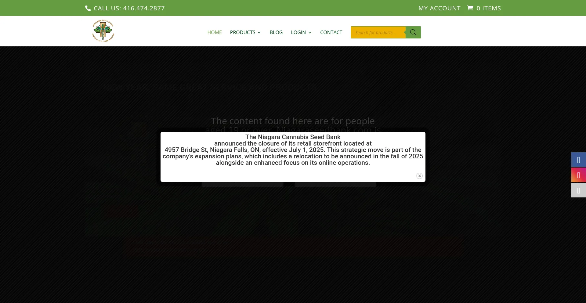 Website screenshot of Niagaraseedbank.com