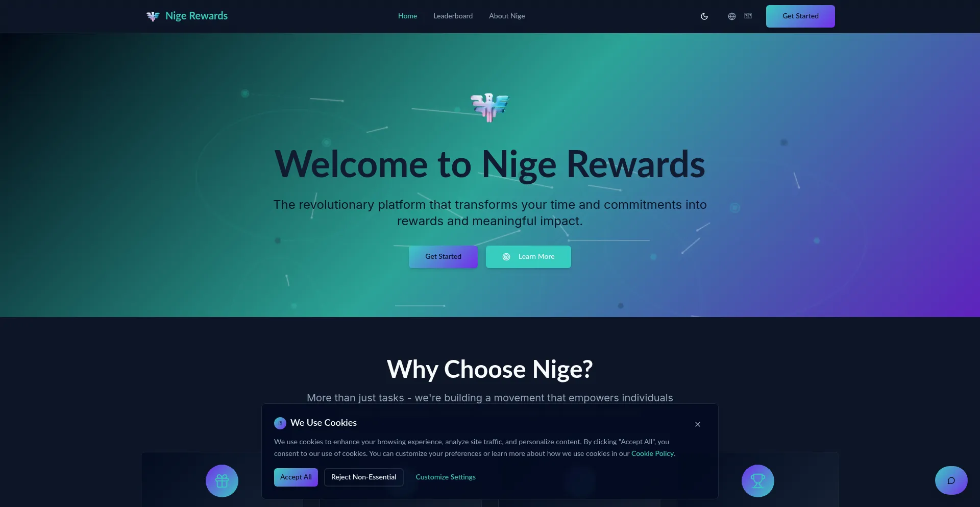 Website screenshot of Nigerewards.com