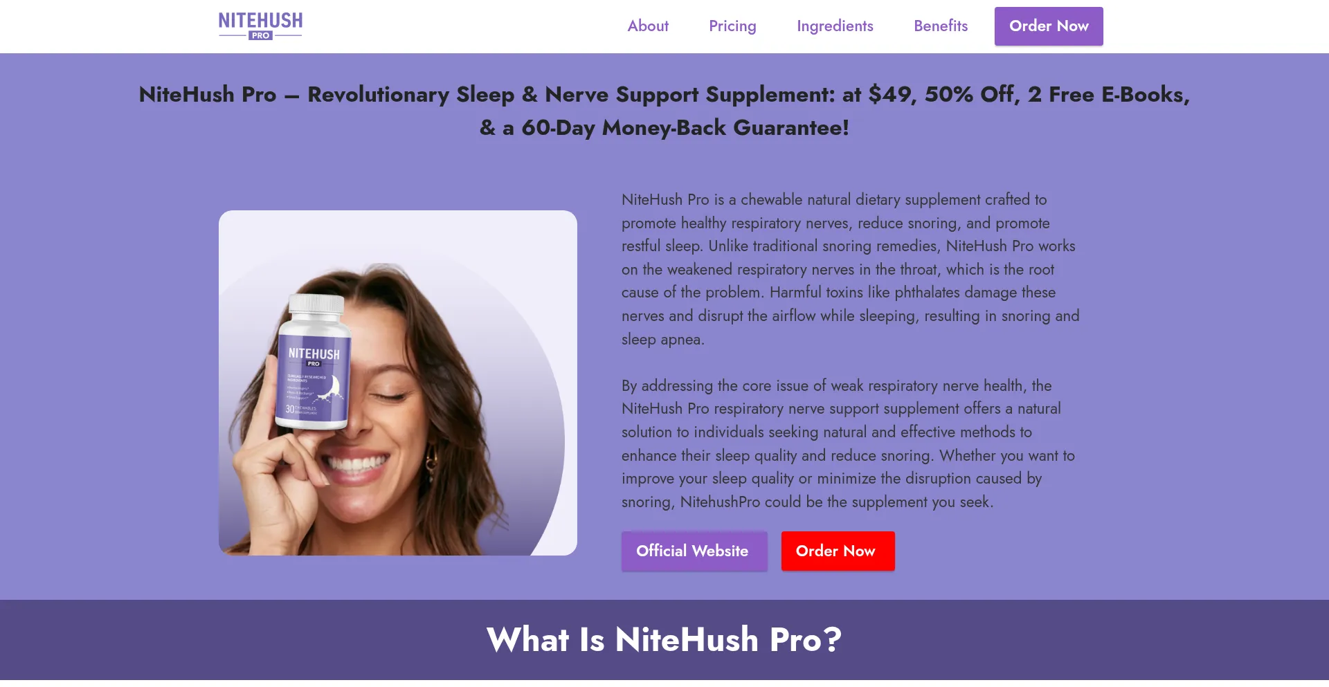 Website screenshot of Nightehush.com