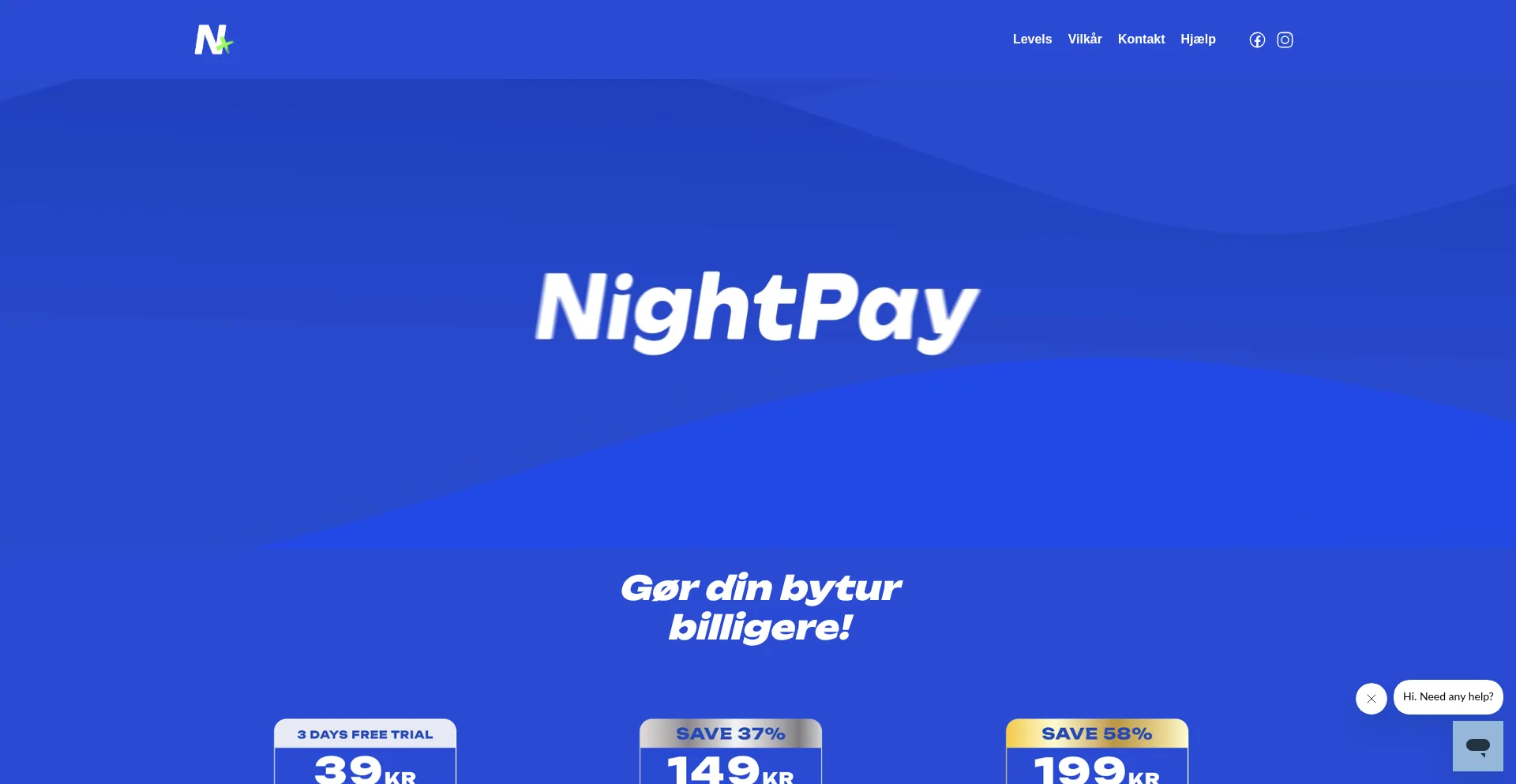 Website screenshot of Nightpay.dk