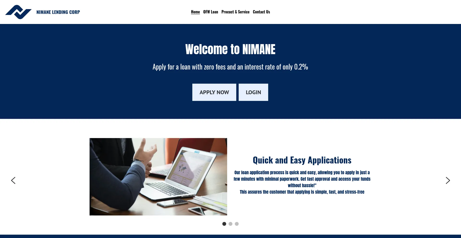 Website screenshot of Nimanelendingcorp.com