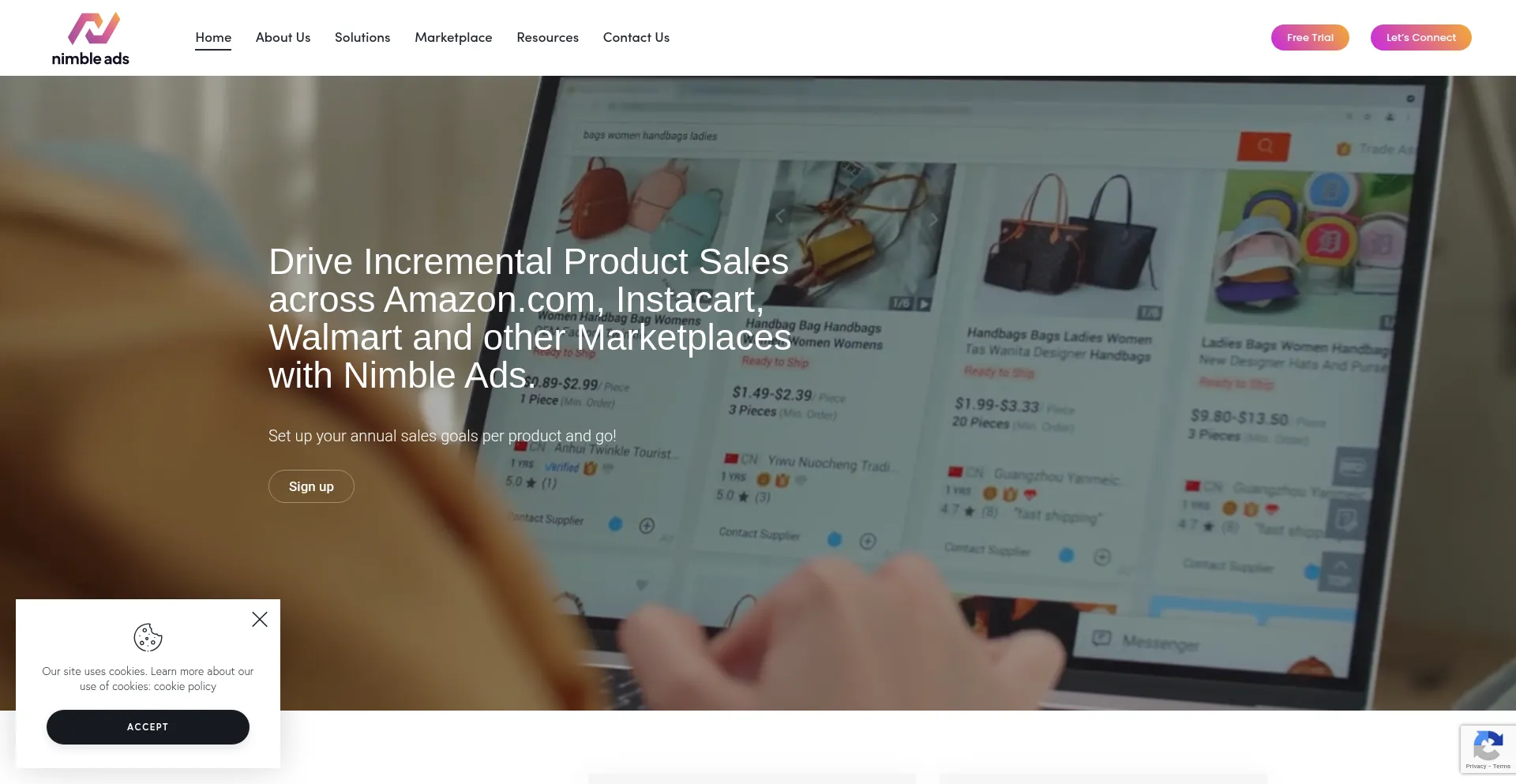 Website screenshot of Nimbleads.com