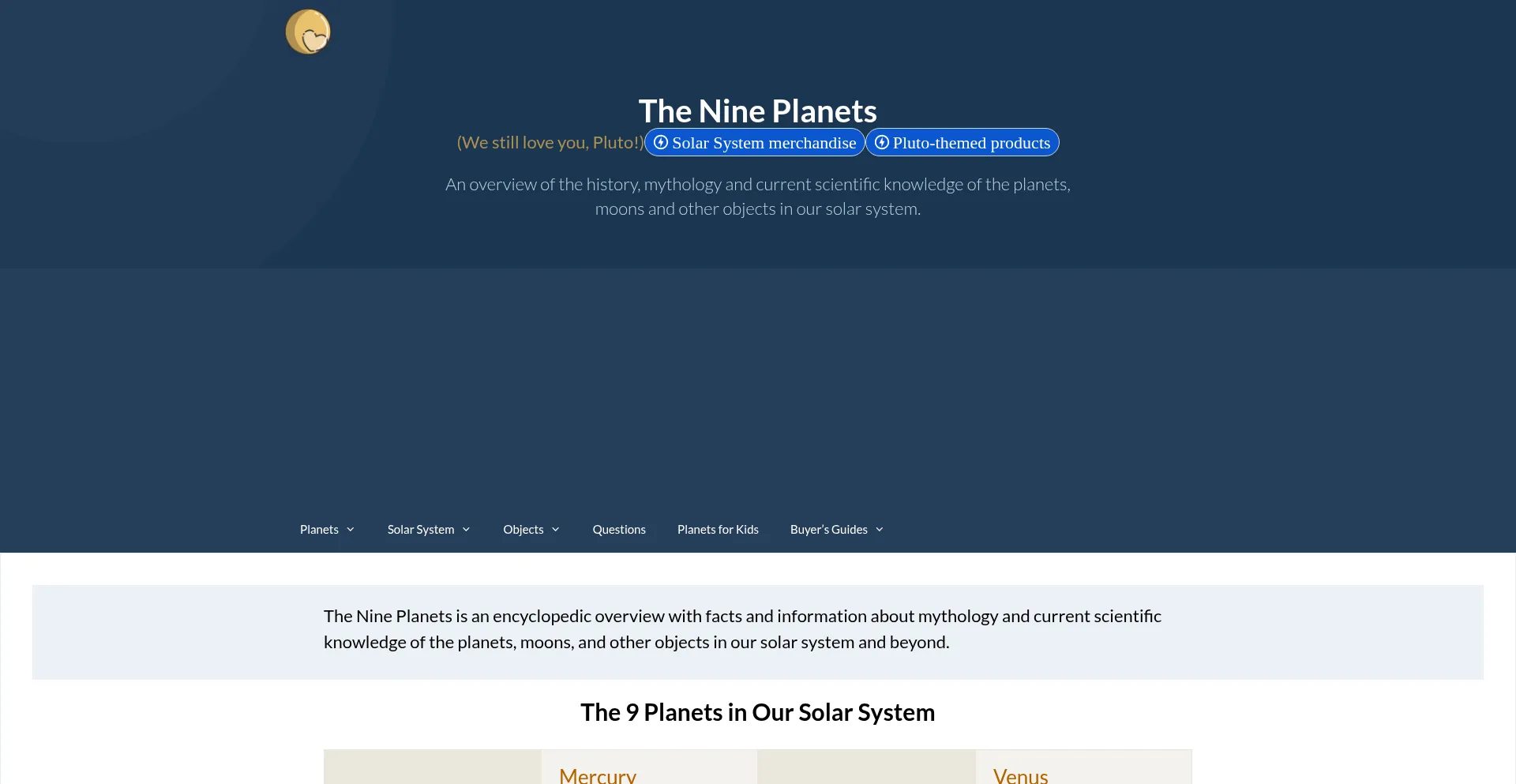Website screenshot of Nineplanets.org