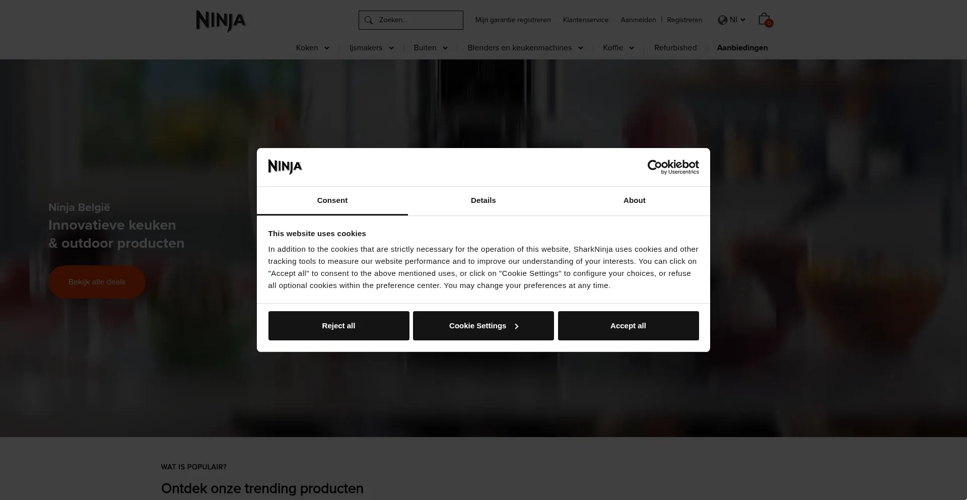 Website screenshot of Ninjakitchen.be
