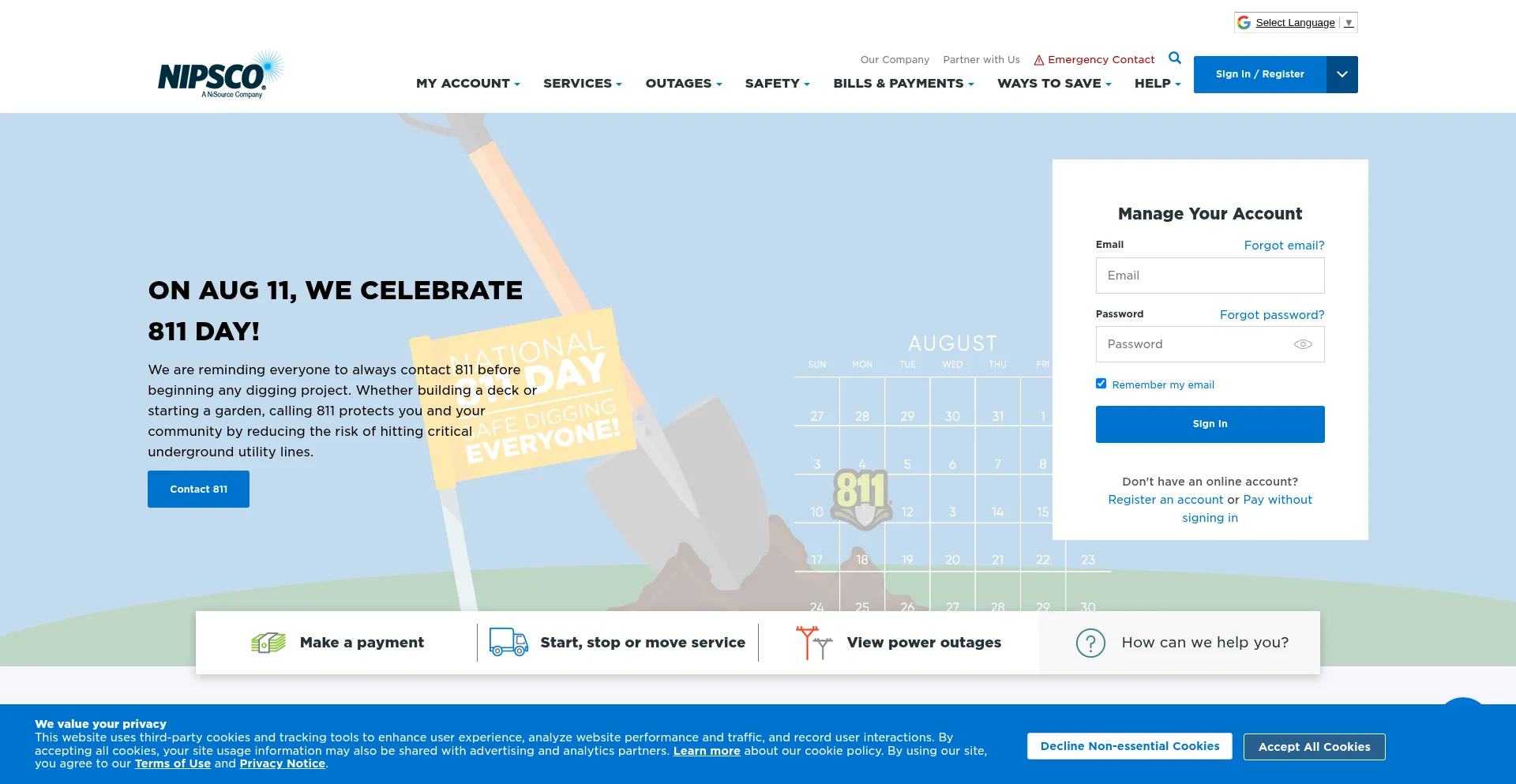 Website screenshot of Nipsco.com