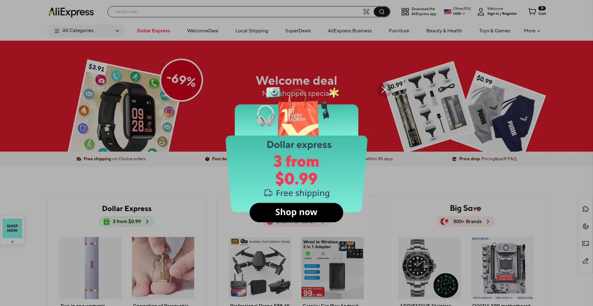 Website screenshot of Nl.aliexpress.com