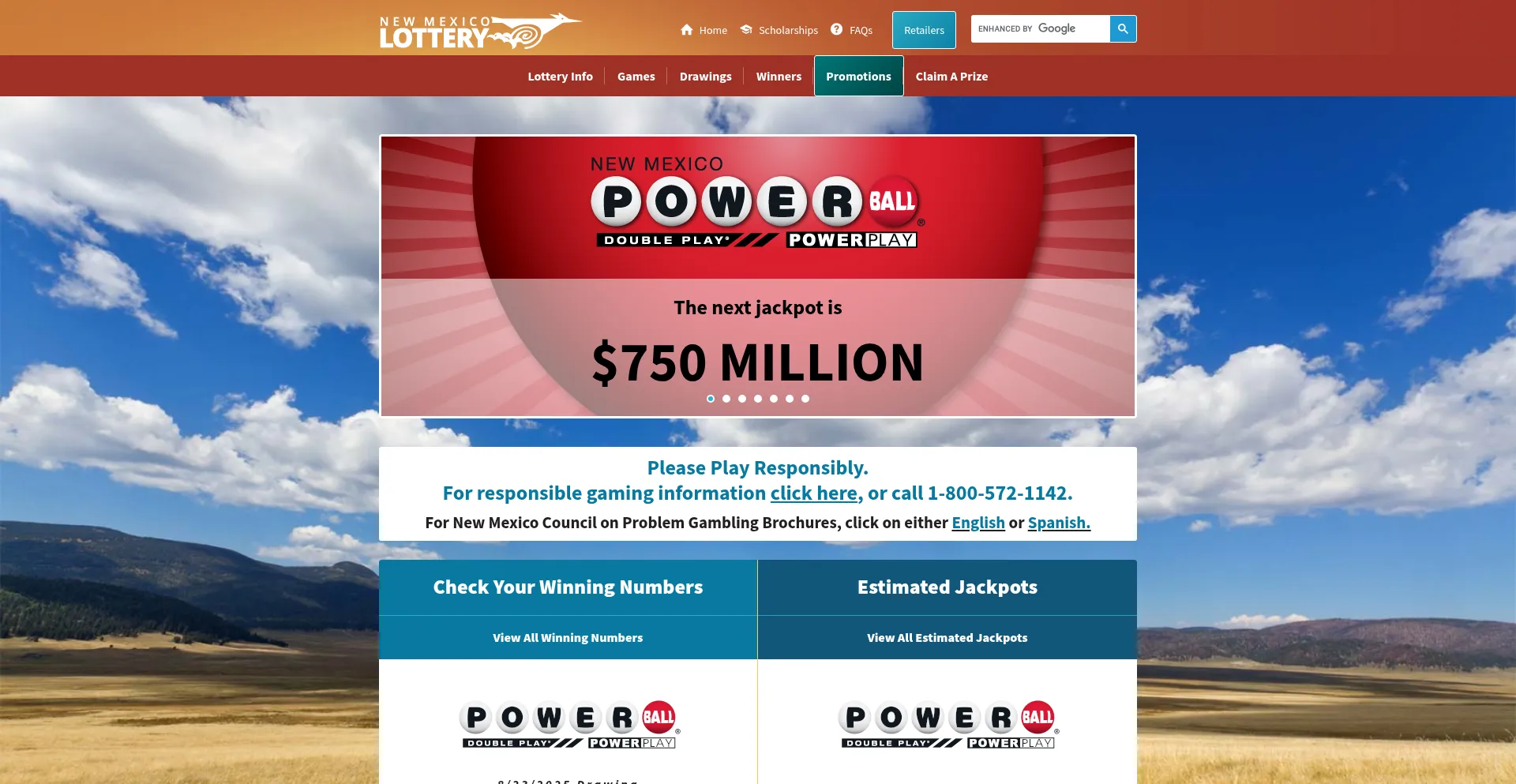 Website screenshot of Nmlottery.com