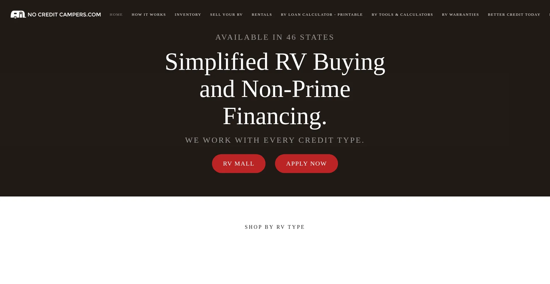 Website screenshot of Nocreditcampers.com