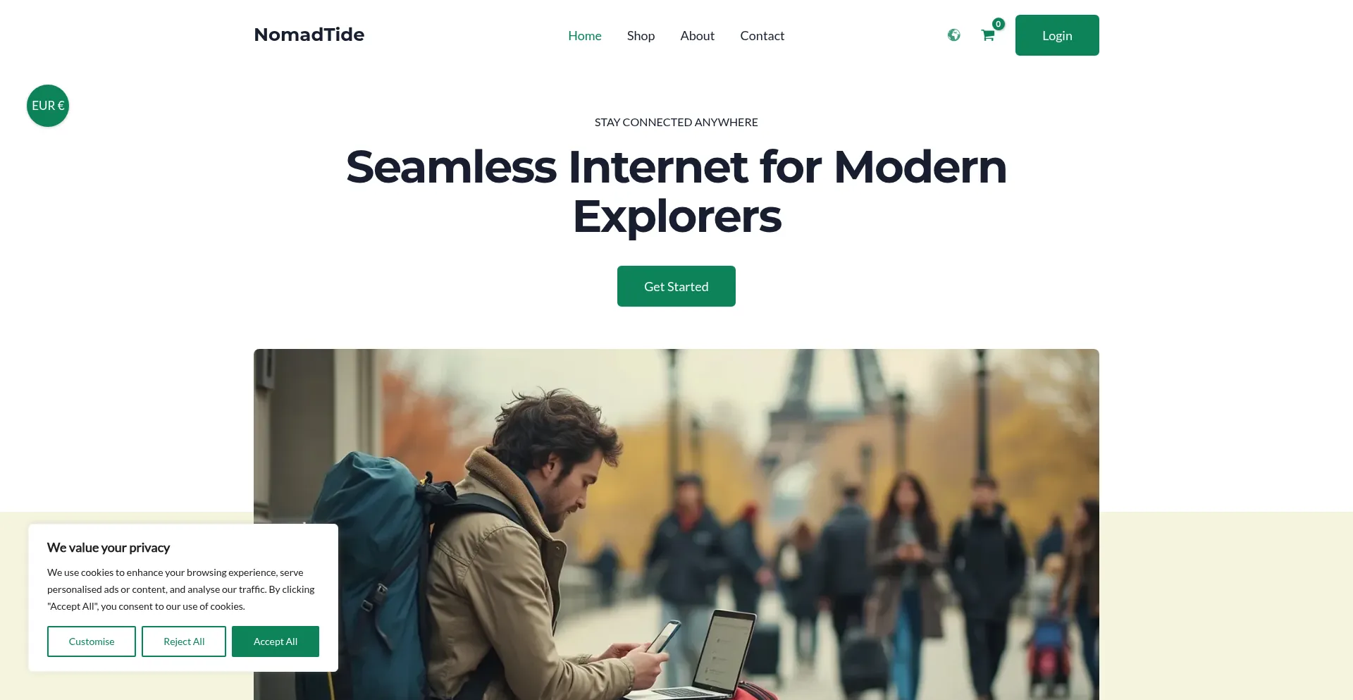 Website screenshot of Nomadtide.com