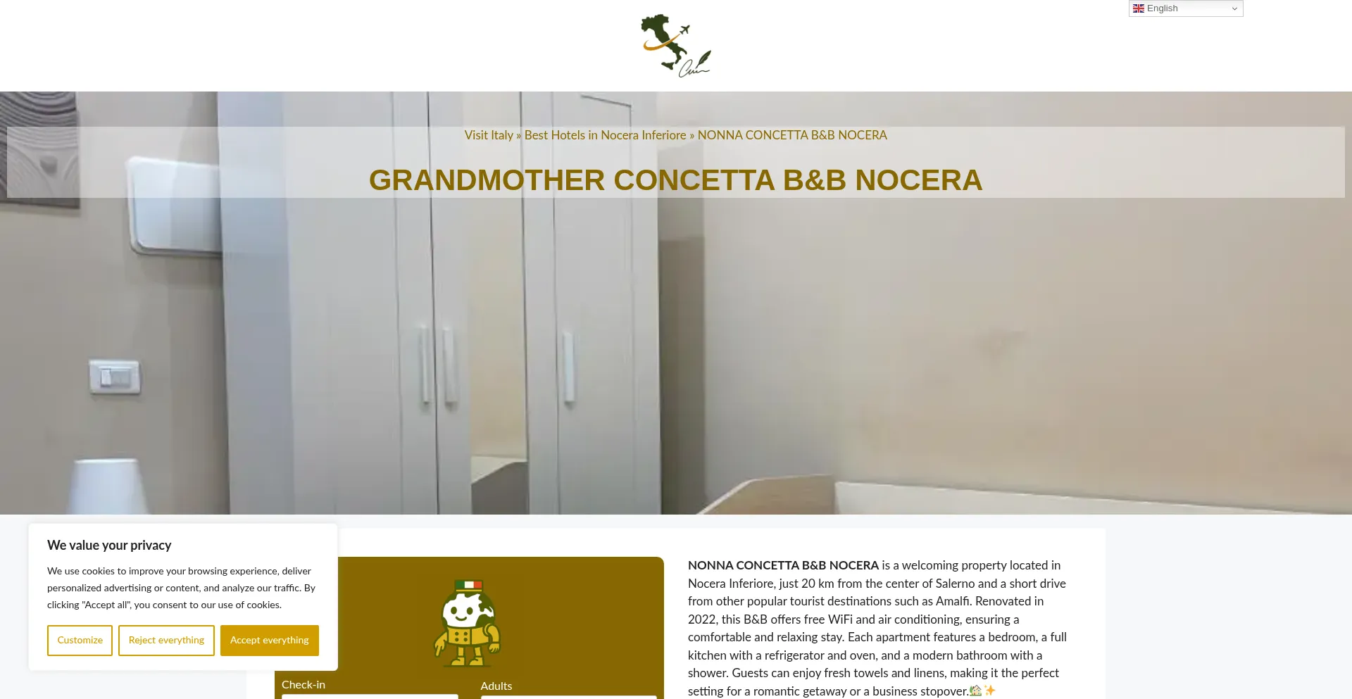 Website screenshot of Nonna-concetta-bb-nocera.dreaminginrome.com