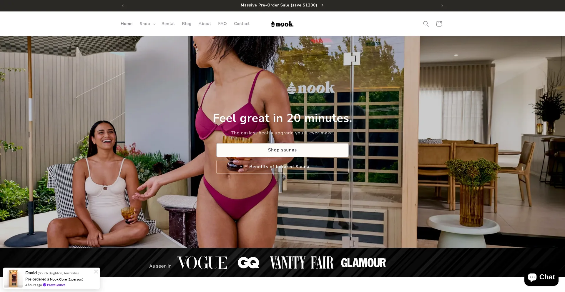 Website screenshot of Nooksaunas.com.au