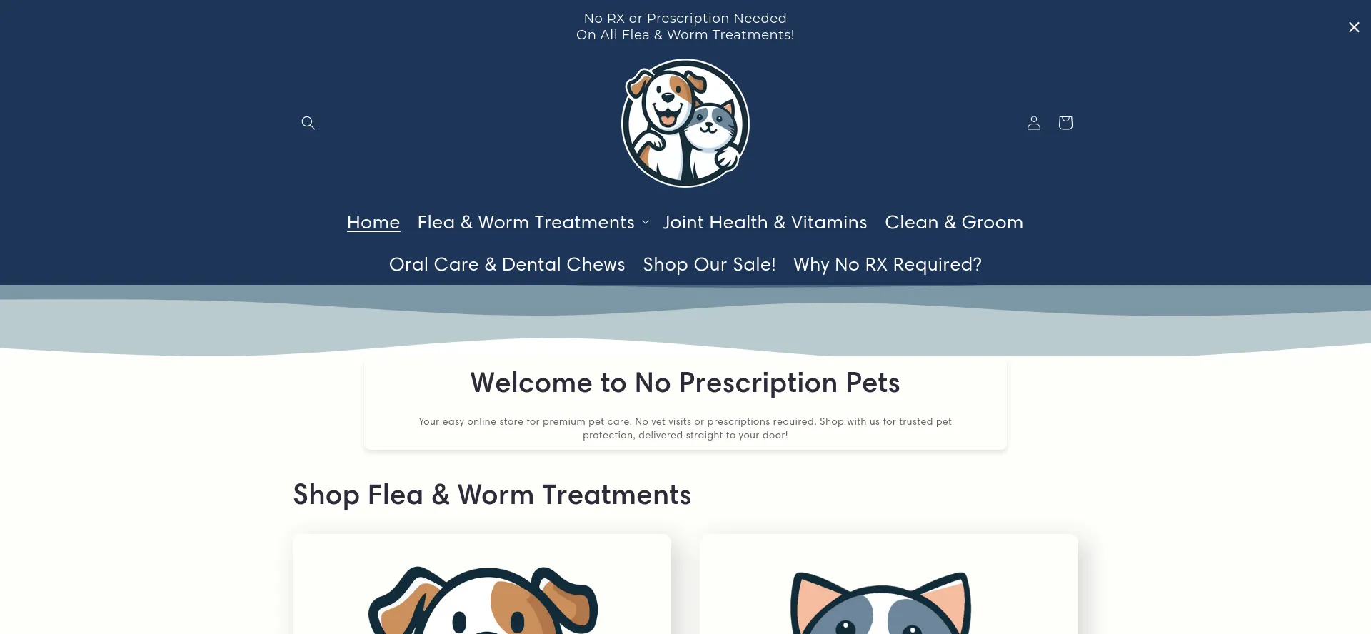 Website screenshot of Noprescriptionpets.com