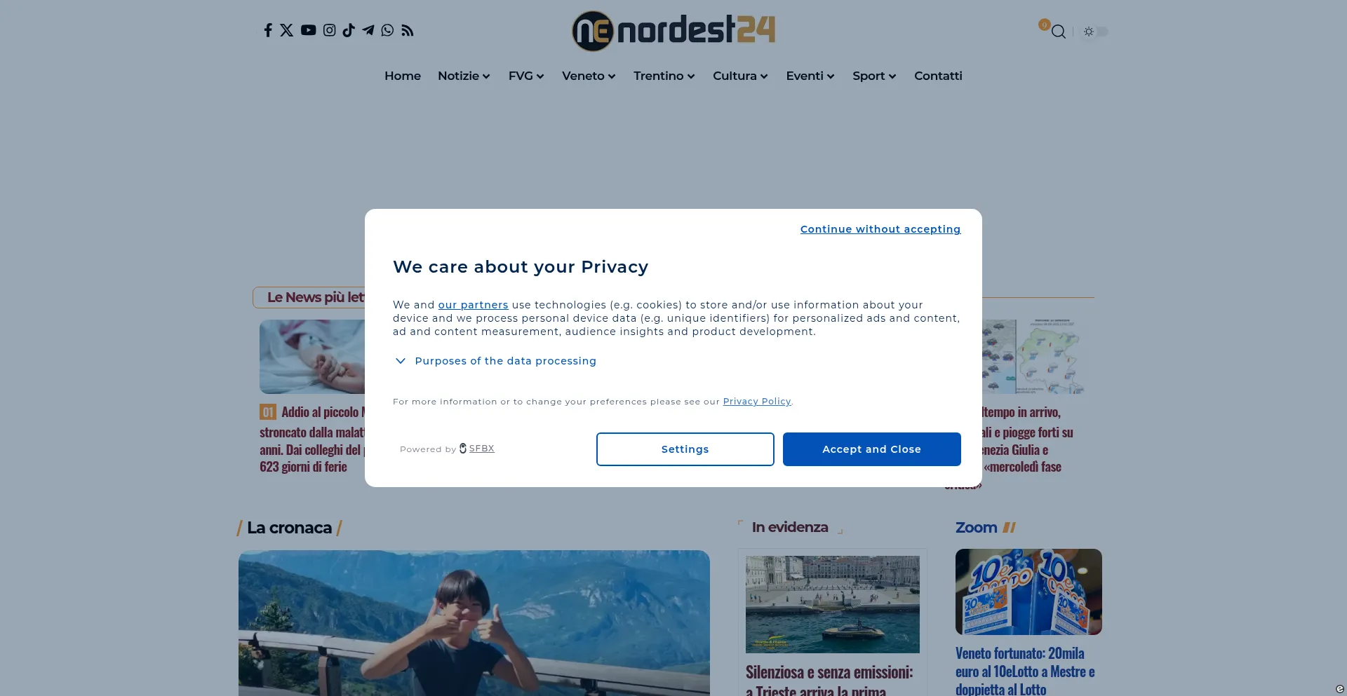 Website screenshot of Nordest24.it